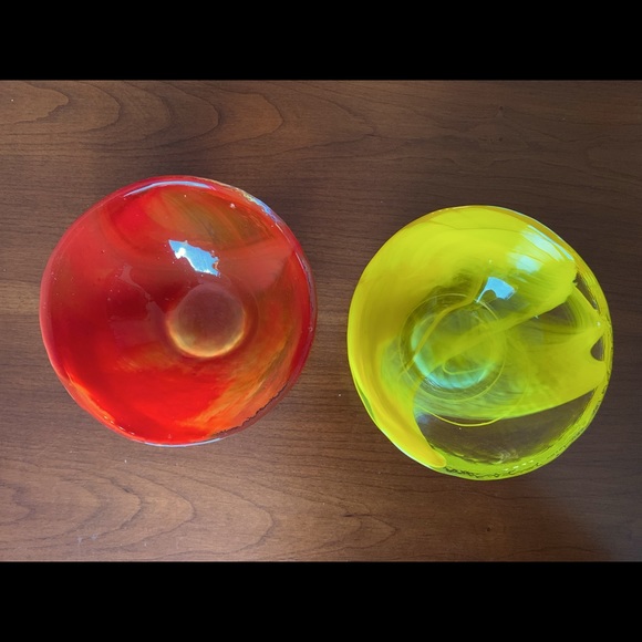 Collectible Red & yellow color two very thick handblown colored glass bowls - Picture 2 of 6